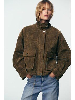 ZARA 100% LEATHER BOMBER JACKET